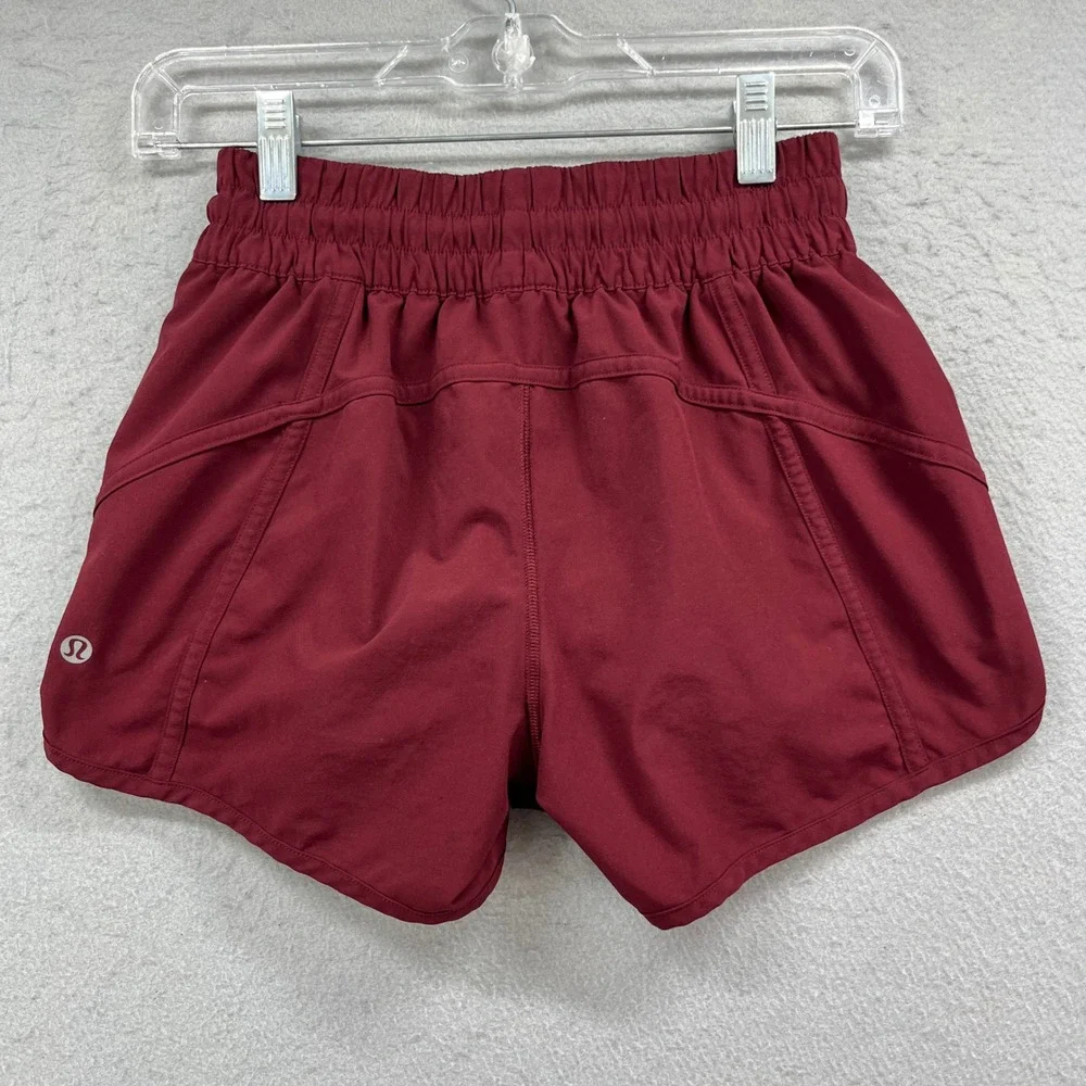 Lululemon Tracker Shorts Womens 4 Burgundy Zip Pocket Lightweight Running Gym
